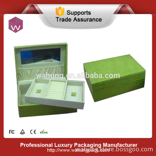 leather jewelry display case green leather mirror box for gift